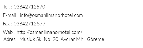 Osmanl Manor Hotel telefon numaralar, faks, e-mail, posta adresi ve iletiim bilgileri